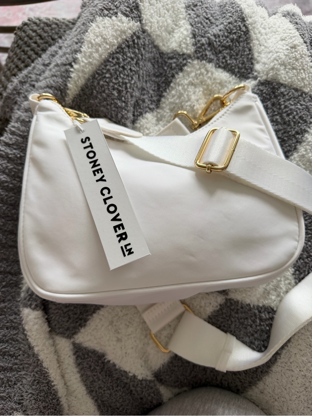 Stoney Clover Lane White Shoulder Bag with Gold Hardware